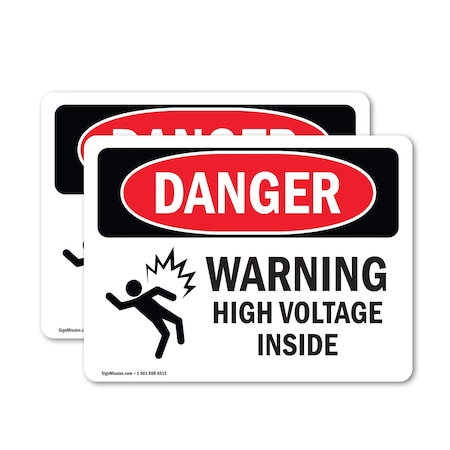 Signmission Warning High Voltage Inside Danger Sign, Vinyl Decal, 10in W x 7in L, 2PK OS-2PACK-DS-D-710-L-2223